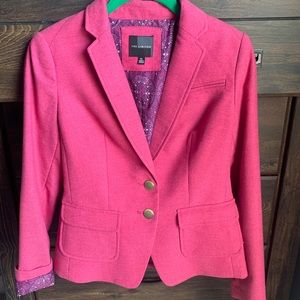 Pink blazer with paisley cuff accents